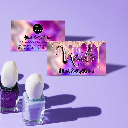 Nails Studio Artist Acrylic Drips Glitter Purple Business Card