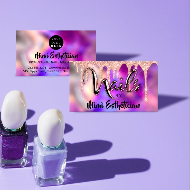Nails Studio Artist Acrylic Drips Glitter Purple Business Card (Creator Uploaded)