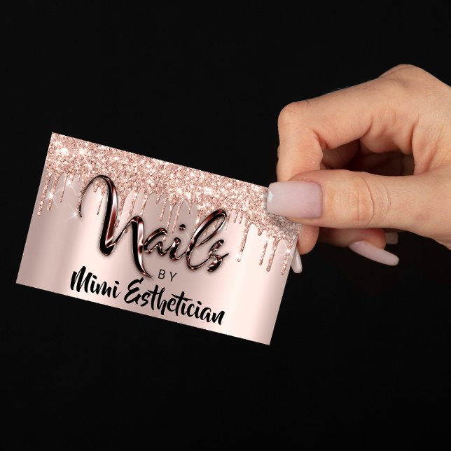 Nails Studio Artist Drips Glitter Rose Blush  Business Card (Nails Studio Artist Drips Glitter Rose Blush Business Card)
