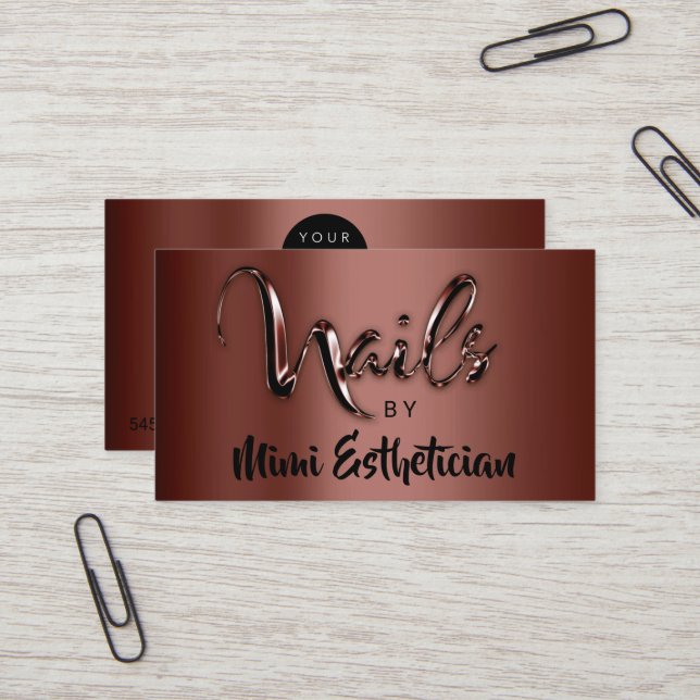 Nails Studio Artist Nails Logo Script Brown VIP Business Card (Front/Back In Situ)