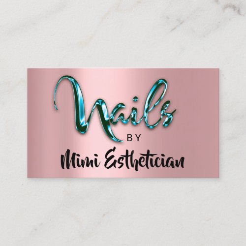 Nails Studio Artist Nails Logo Script Rose Teal Business Card