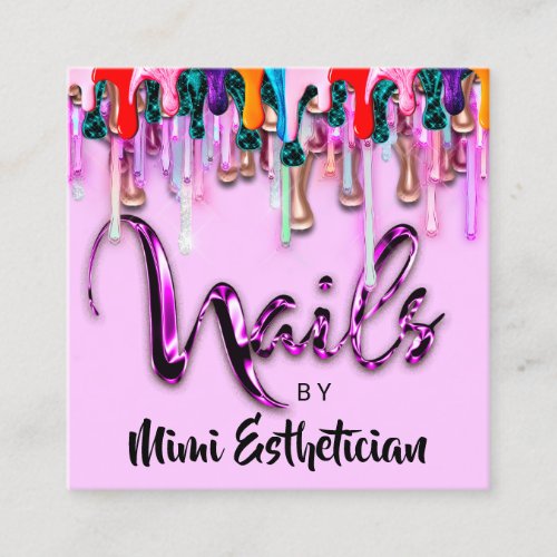 Nails Studio Artist Nails Script Logo Drips Pinky Square Business Card