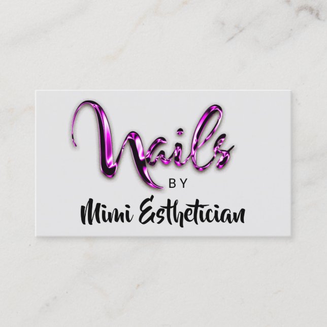 Nails Studio Artist Nails Script Logo Gray Pink Business Card (Front)
