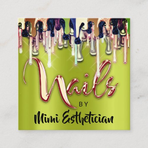 Nails Studio Artist Nails Script Logo Green Rose Square Business Card