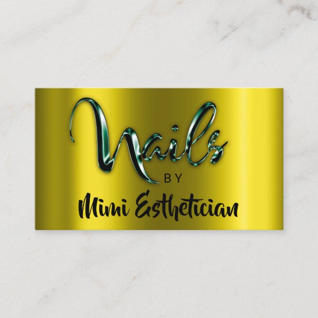 Nails Studio Artist Nails Script Logo MustardGreen Business Card (Front)