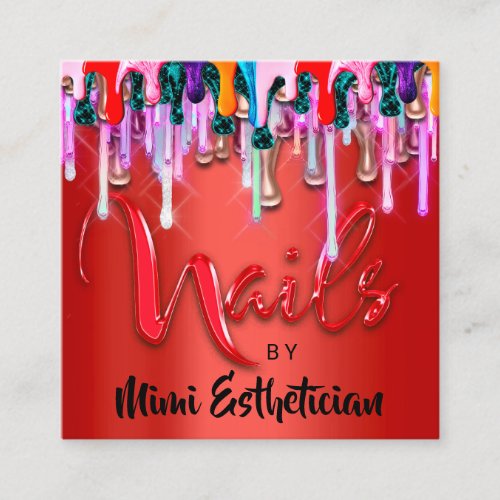 Nails Studio Artist Nails Script Logo Red Drips Square Business Card