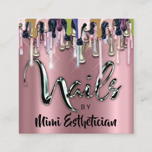 Nails Studio Artist Nails Script Logo Rose Mint Square Business Card