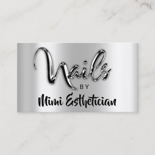 Nails Studio Artist Nails Script Logo Silver Metal Business Card