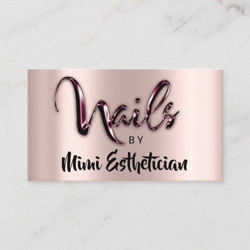 Nails Studio Artist Script Logo Burgundy Rose Business Card