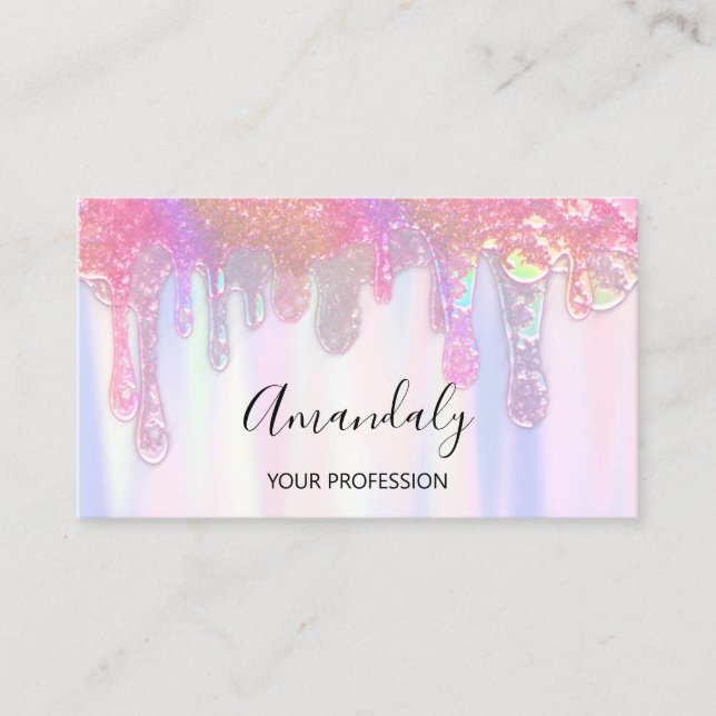 Nails Studio Beauty Creative Logo Drips Holograph  Business Card (Front)