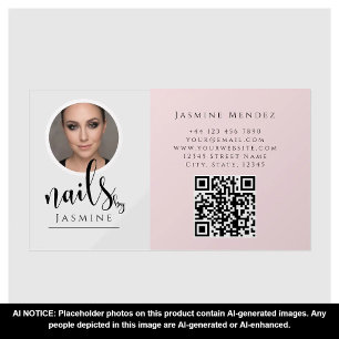 Nails Studio Blush Pink Photo QR Code Transparent Clear Business Cards