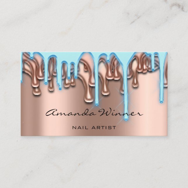 Nails Studio Drip Rose QR Code Logo Wax Body Blue Business Card (Front)