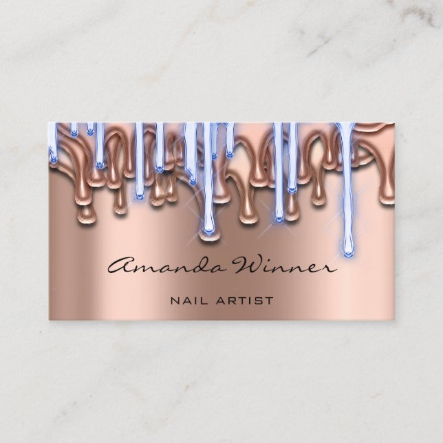 Nails Studio Drip Rose QR Code Logo Wax Body Blue Business Card (Front)