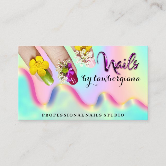 Nails Studio Logo Holograph QR Code Mermaid Busine Business Card (Front)
