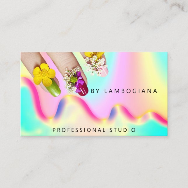 Nails Studio Logo Holograph QR Code Modern Business Card (Front)