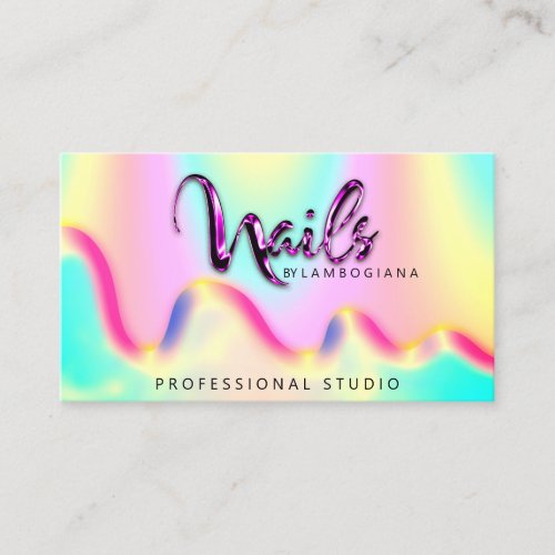 Nails Studio Logo Holograph QR Code Pink  Business Card