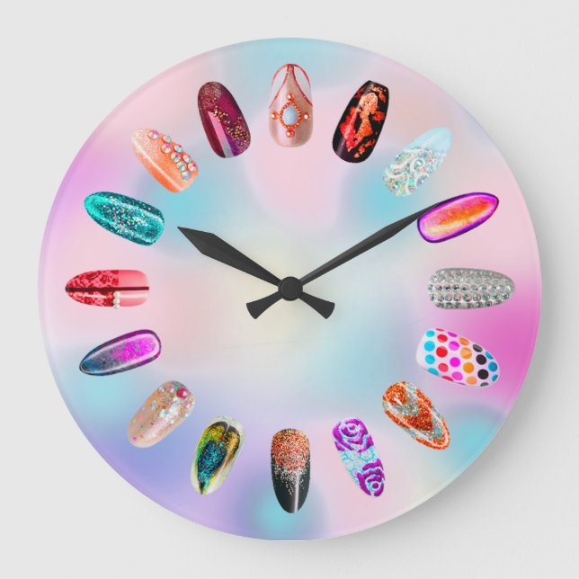 Nails Studio Pink Glam Boutique Holographic Large Clock (Front)