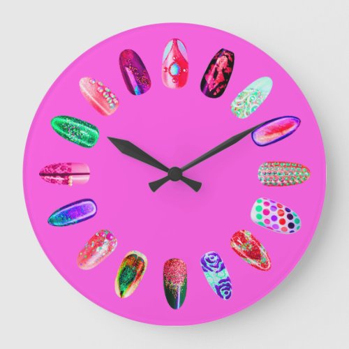 Nails Studio Pink Glam Nails Stylist Boutique Large Clock