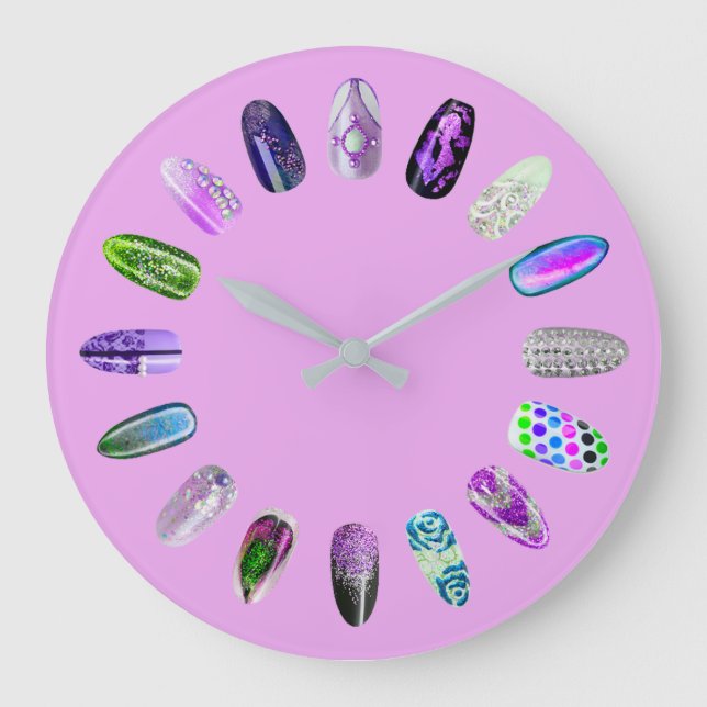 Nails Studio Purple Pink Nails Stylist Large Clock (Front)