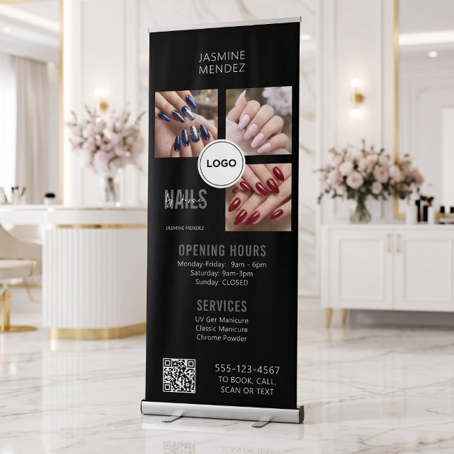 Nails Studio QR Code Photo Collage Salon Display Retractable Banner (Creator Uploaded)