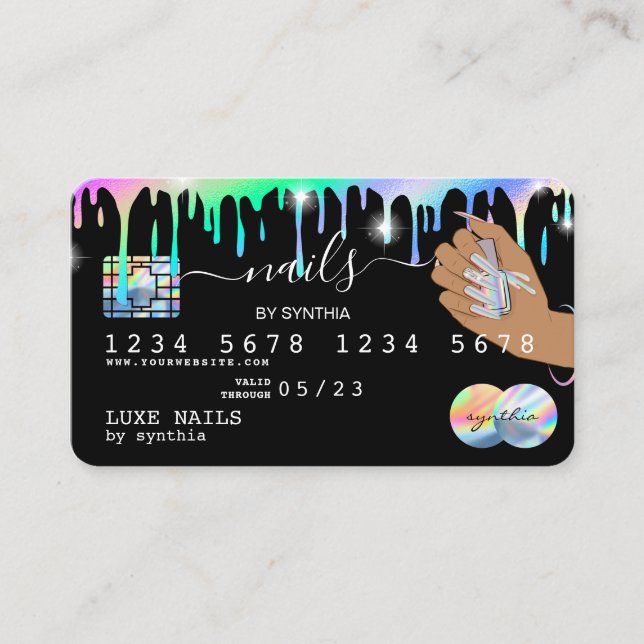 Nails Technician Credit Card Styled Holograph Drip (Front)