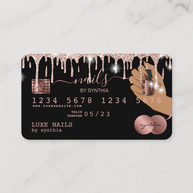Nails Technician Credit Card Styled Rose Gold Drip (Front)