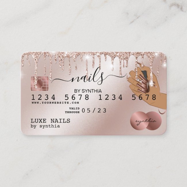 Nails Technician Credit Card Styled Rose Gold Drip