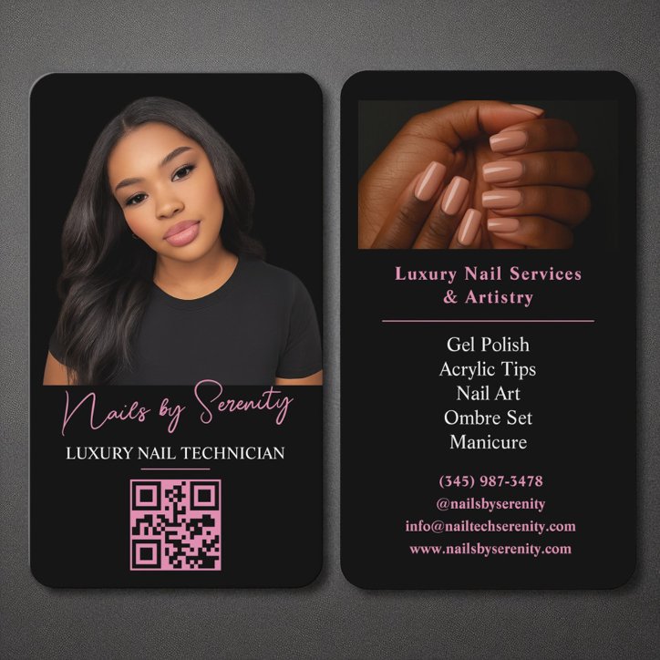 Nails Technician QR Code Luxury Black Pink Beauty Business Card