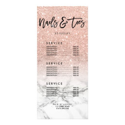 Nails toes rose pink glitter marble price list rack card