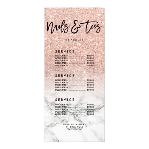 Nails toes rose pink glitter marble price list rack card