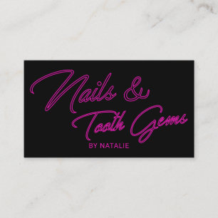 Nails & Tooth Gems Neon Pink Typography Salon Business Card