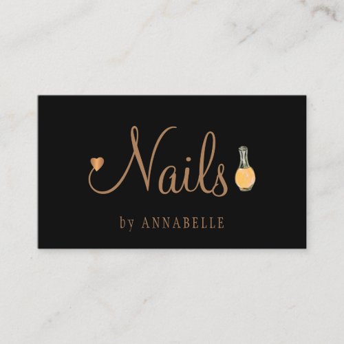Nails typography glam gold and black chic salon business card