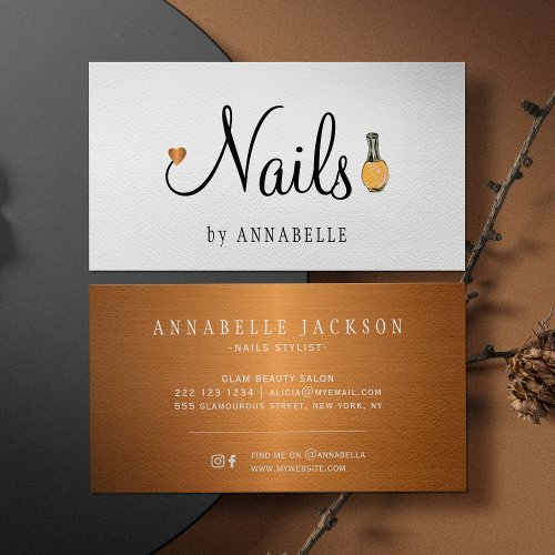 Nails typography glam gold metallic chic salon business card