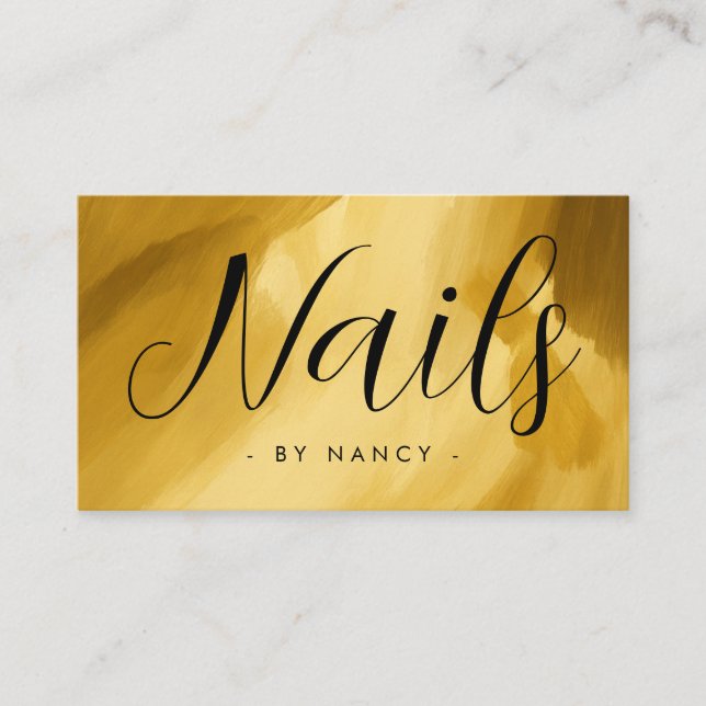 Nails Typography Gold brush stroke  Business Business Card (Front)