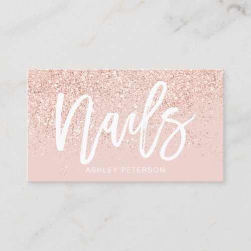 Nails typography rose gold glitter blush pink business card