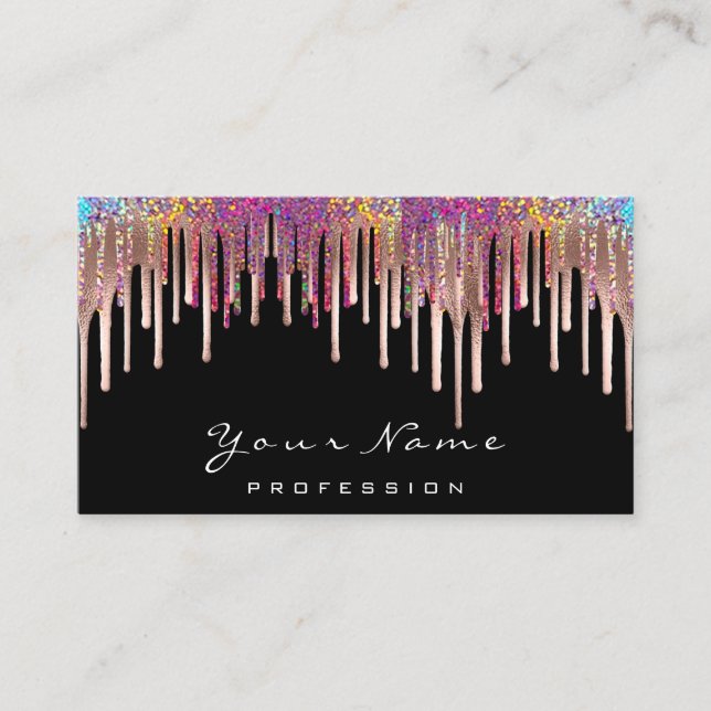 Nails Wax Depilation Makeup Rose Drips Holograph Business Card (Front)