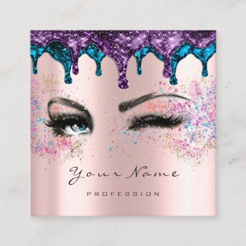 Nails Wax Eyelash Makeup Pink Purple Confetti Square Business Card