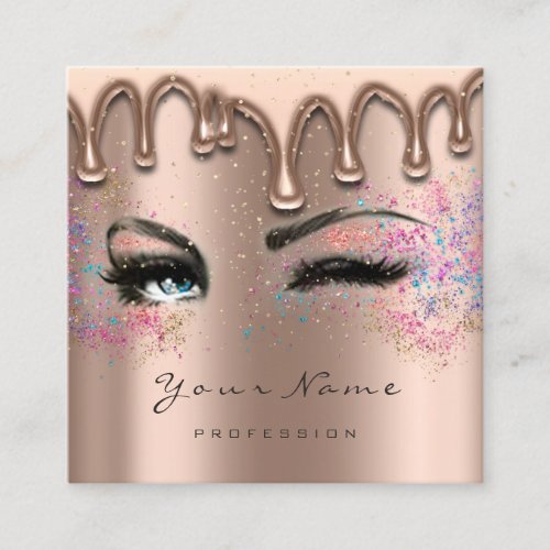 Nails Wax Eyelash Makeup Rose Gold Confetti Drip Square Business Card