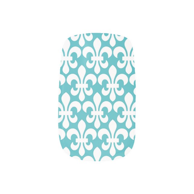 Nails White Fleur De Lis on a teal background Minx Nail Art (Right Thumb)