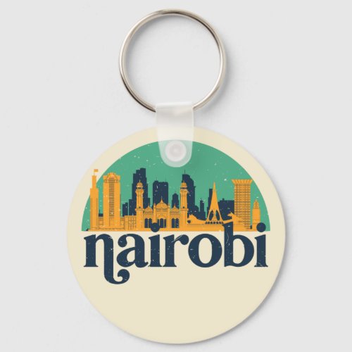 Nairobi Kenya City Skyline Retro Cityscape Art Keychain
