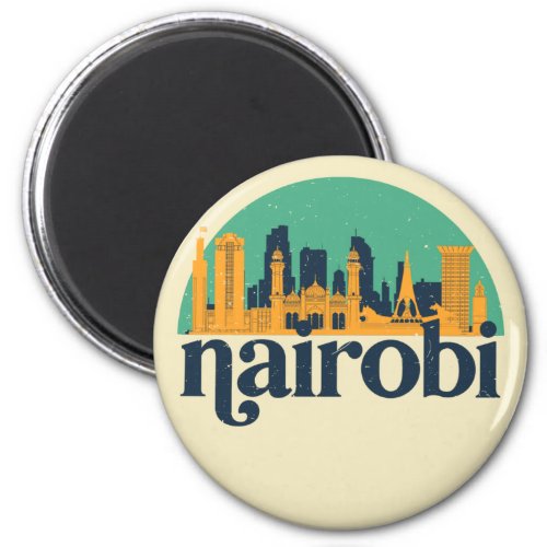 Nairobi Kenya City Skyline Retro Cityscape Art Magnet