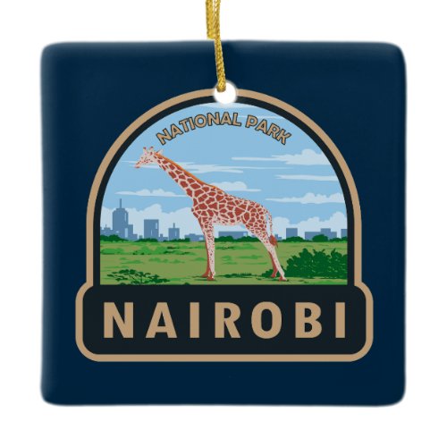 Nairobi National Park Giraffe Travel Art Vintage Ceramic Ornament