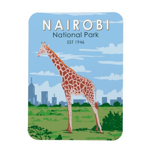 Nairobi National Park Giraffe Travel Art Vintage Magnet