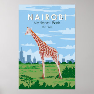 Nairobi National Park Giraffe Travel Art Vintage Poster