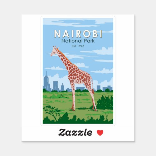 Nairobi National Park Giraffe Travel Art Vintage Sticker