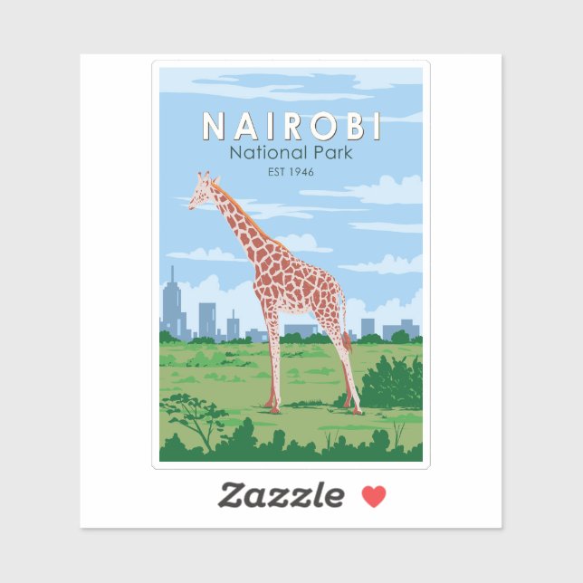 Nairobi National Park Giraffe Travel Art Vintage Sticker (Sheet)