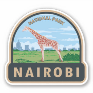 Nairobi National Park Giraffe Travel Art Vintage Sticker