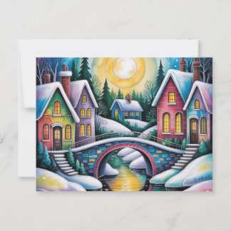 NAIVE ART village scene Postcard