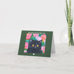 Naïve Folk art Black Cat Painting cute Birthday Card