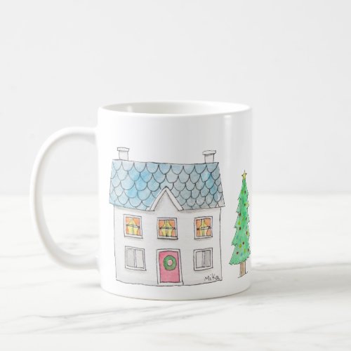 Nave Folk Art Retro Christmas Village Houses Coffee Mug